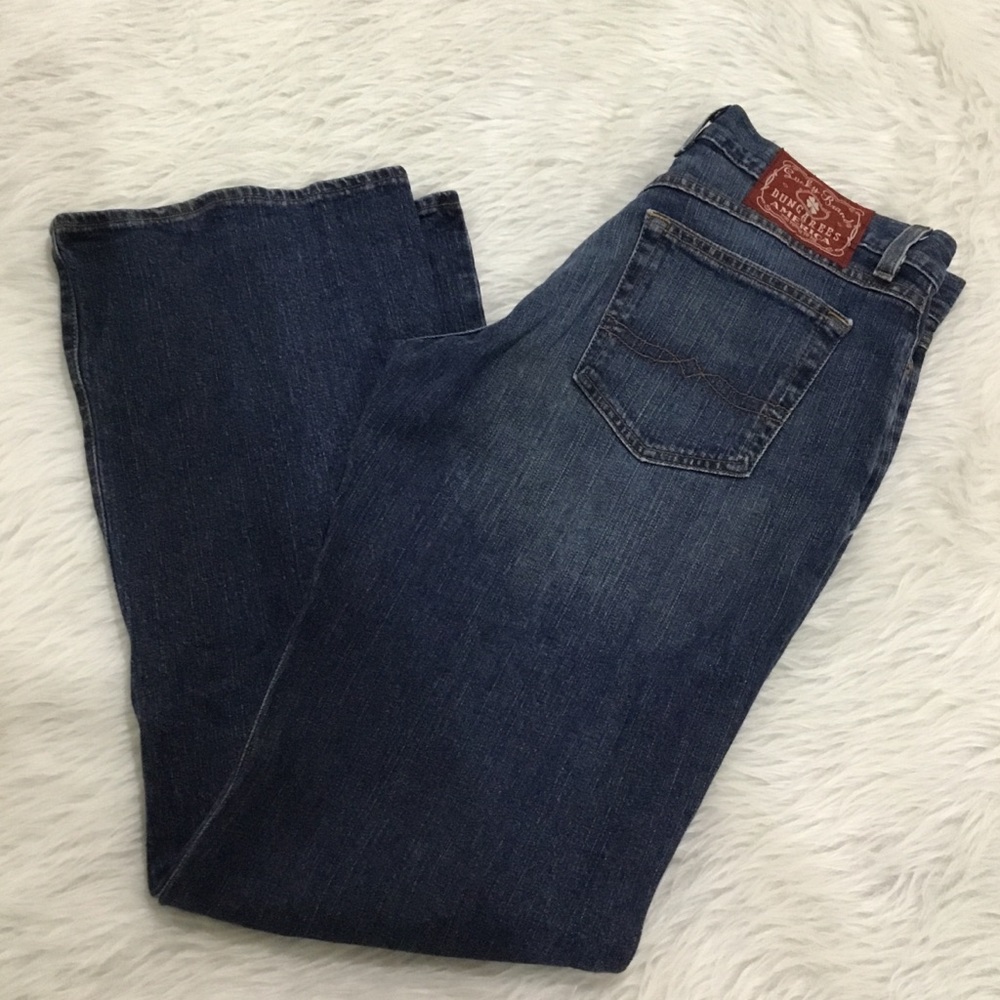 Lucky brand women’s mid rise flare regular length denim distressed jeans…